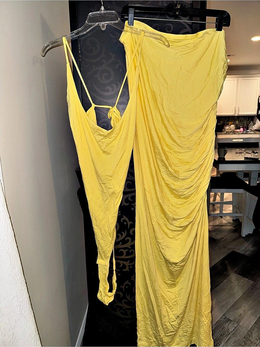 Fashion Nova Kara Backless Bodysuit Maxi Skirt Set Yellow 3X